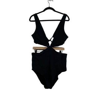 aerie Black One Piece Full Coverage Cut Out Swimsuit - Size XL Long